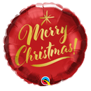 Globo de aluminio rojo con texto dorado Feliz Navidad de 18" (P23) | Compra 5 o más y ahorra un 20 %