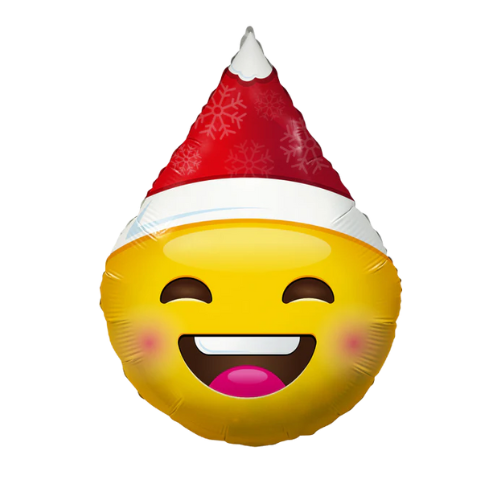 18" Smiley With Christmas Hat Foil Balloon | Buy 5 Or More Save 20%