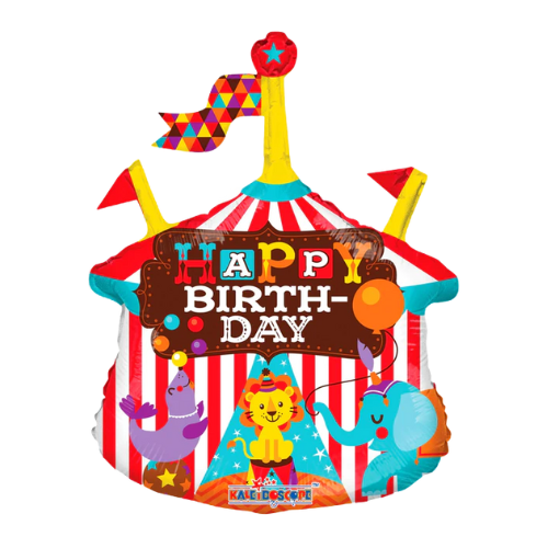 14" Happy Birthday Circus Foil Balloon Airfill | Buy 5 Or More Save 20%