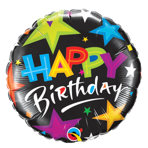 9" Qulatex Happy Birthday Brilliant Stars Airfill Foil Balloon | Buy 5 Or More Save 20%