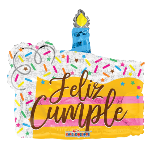 14" Conver Feliz Cumple Cake Slice Foil Airfill Balloon | Buy 5 Or More Save 20%
