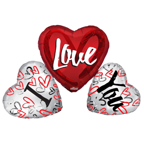 36" Conver I Love You 3 Hearts Shape Foil Balloon (S3R4) | 5 Count