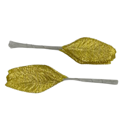 2 1/4" Gold Artificial Wired Lame Corsage Leaves | 50 Pieces
