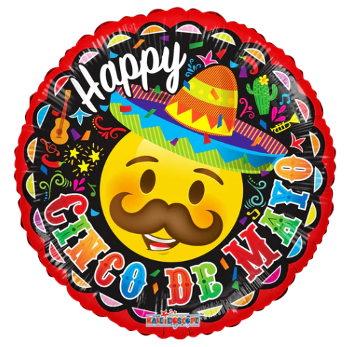 18" Cinco De Mayo Smiley Emoji Foil Balloon (P6) | Buy 5 Or More Save 20%