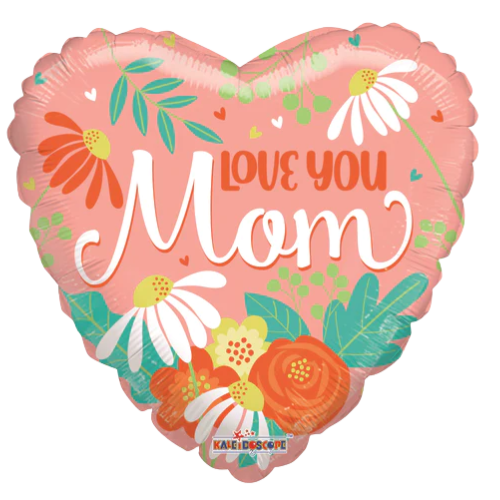 18" Love You Mom Non Foil Heart Balloon (P10) | Buy 5 Or More Save 20%