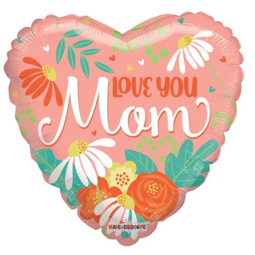 18" Conver Love You Mom Non Foil Heart Balloon (S1R3) | Buy 5 Or More Save 20%