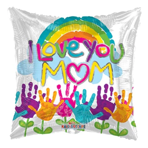 18" I Love You Mom Handprints Foil Balloon (P10) | Buy 5 Or More Save 20%