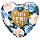 18" Happy Mother's Day Pink & Blue Roses Foil Heart Balloon (P7) | Buy 5 Or More Save 20%
