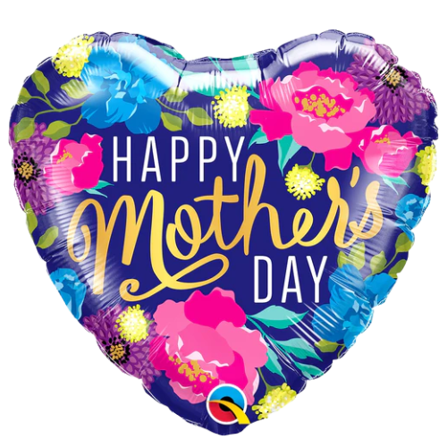 18" Happy Mother's Day Colorful Peonies Foil Heart Balloon (P8) | Buy 5 Or More Save 20%