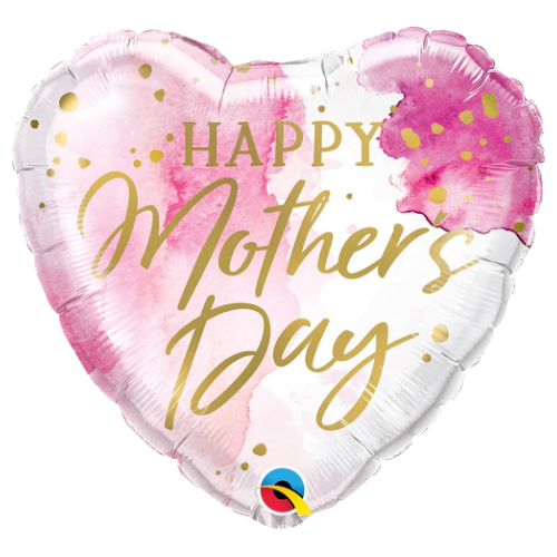 18" Happy Mother's Day Pink Watercolor Foil Heart Balloon (P9) | Buy 5 Or More Save 20%