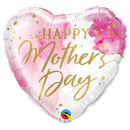 18" Happy Mother's Day Pink Watercolor Foil Heart Balloon (P8) | Buy 5 Or More Save 20%