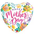 18" Mother's Day Spring Floral Heart Foil Balloon (P8) | Buy 5 Or More Save 20%