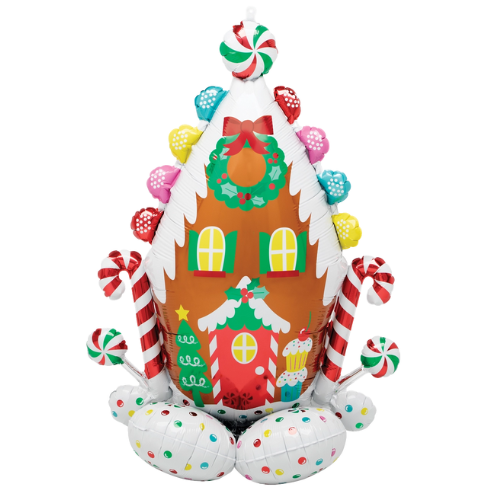 51" Anagram Gingerbread House Airloonz Foil Balloon (P26) | Stands Over 4 Feet Tall- No Helium Required!
