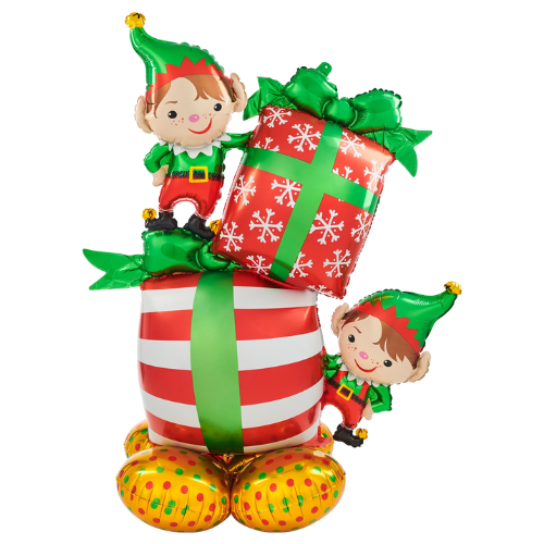 53" Anagram Christmas Elves Airloonz Foil Balloon | Stands Over 4 Feet Tall - No Helium Required!