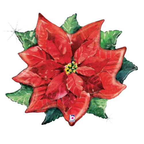 34" Betallic Watercolor Poinsettia Holographic Foil Balloon