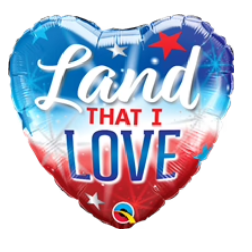 18" Land That I Love Heart Foil Balloon (P21) | Buy 5 Or More Save 20%
