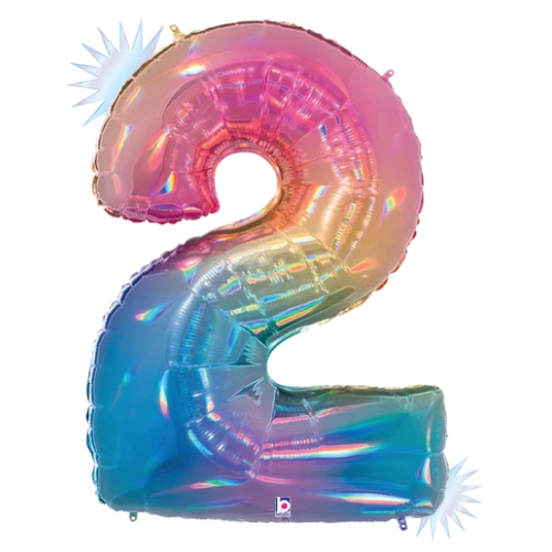 34" | 40" Opal Rainbow Foil Number Balloon | Numbers 0-9