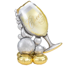 51" Bubbly Wine Glass Airloonz Foil Balloon (P31) | Stands Over 4 Feet Tall - No Helium Required!