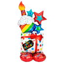 55" Stacked Birthday Icons Airloonz Foil Balloon | Stands Over 4 Feet Tall - No Helium Required!