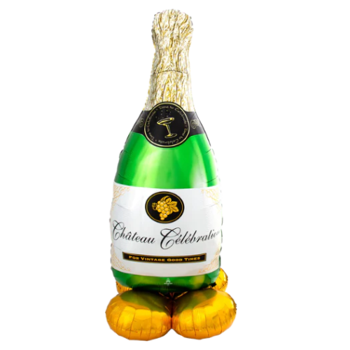 60" Anagram Bubbly Wine Bottle Airloonz Foil Balloon (P31) | Stands 5 Feet Tall - No Helium Required!