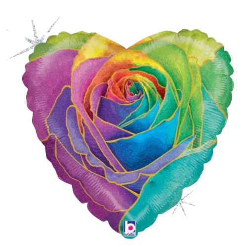 18" Rainbow Rose Heart Foil Balloon (P9) | Buy 5 Or More Save 20%