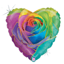 Globo metalizado con forma de corazón de rosa arcoíris de 18" (P4) | Compre 5 o más y ahorre un 20 %