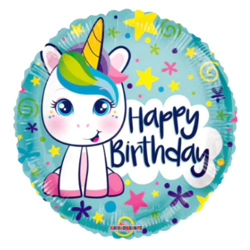 18" Happy Birthday Cute Unicorn Non Foil Balloon | Buy 5 Or More Save 20%
