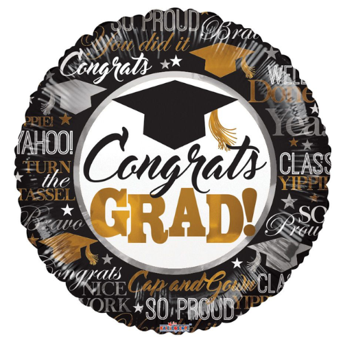 18" Grad Silver & Gold Foil Balloon (P28) | Buy 5 Or More Save 20%