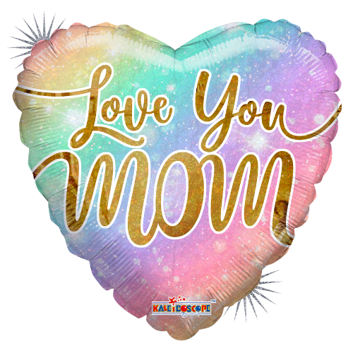 18" Conver Love You Mom Rainbow Holographic Foil Heart Balloon (S1R3) | Buy 5 Or More Save 20%