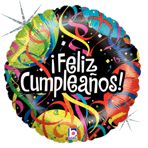 18" Feliz Cumpleanos Cintas Holographic Foil Balloon | Buy 5 Or More Save 20%