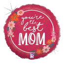 18" Two Sided Floral Best Mom Holographic Foil Balloon (P7) (OOS) | Buy 5 Or More Save 20%