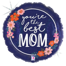 18" Two Sided Floral Best Mom Holographic Foil Balloon (P7) (OOS) | Buy 5 Or More Save 20%