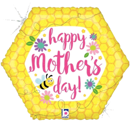 18" Mother's Day Bee & Flowers Holographic Foil Balloon (WSL) | Clearance - While Supplies Last!