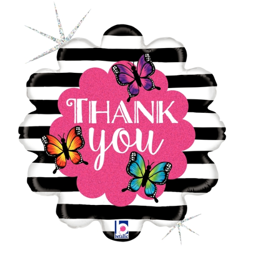 18" Radiant Butterfly Thank You Holographic Foil Balloon (P5) | Buy 5 Or More Save 20%