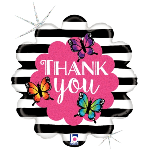 18" Betallic Radiant Butterfly Thank You Holographic Foil Balloon | Buy 5 Or More Save 20%
