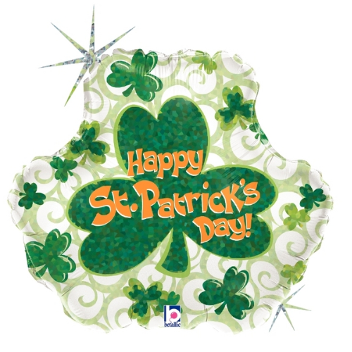 18" St. Pat's Swirl Shamrock Holographic Foil Balloon (WSL)