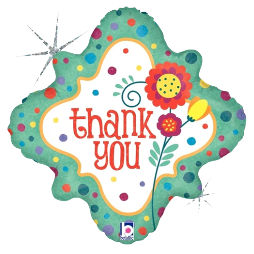18" Thank You Dots & Flowers Holographic Foil Balloon (WSL) | Clearance - While Supplies Last