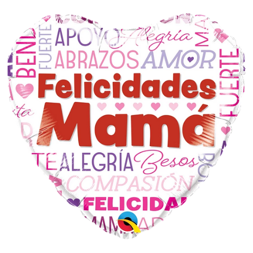 18" Felicidades Mama Words Heart Foil Blaloon (P11) | Buy 5 Or More Save 20%