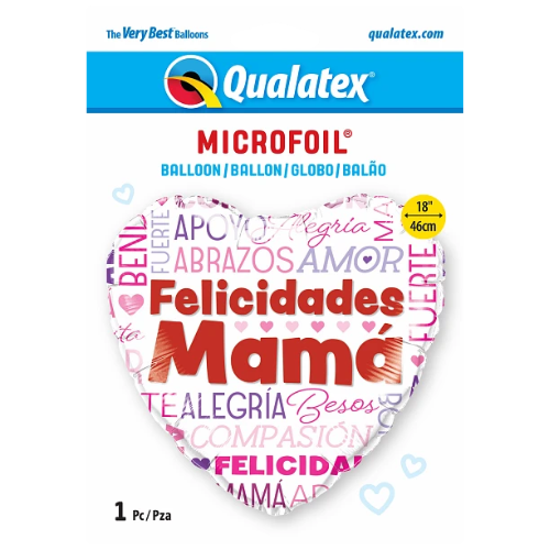 18" Felicidades Mama Words Heart Foil Blaloon (P11) | Buy 5 Or More Save 20%