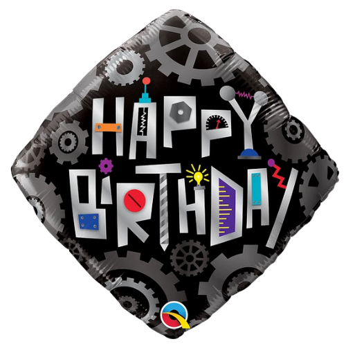 18" Happy Birthday Robot Cogwheels Foil Balloon |