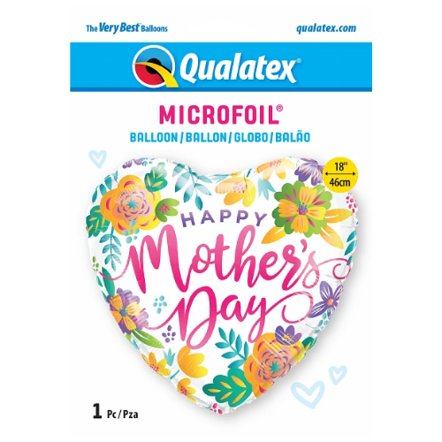 18" Mother's Day Spring Floral Heart Foil Balloon (P7) | Buy 5 Or More Save 20%