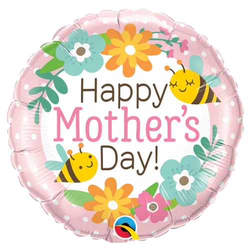 18" Qualatex Mother’s Day Bees & Flowers Foil Balloon (WSLR1) | Clearance - While Supplies Last