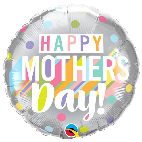 18" Qualatex Mother’s Day Big Pastel Dots Foil Balloon (WSLR2) | Clearance - While Supplies Last