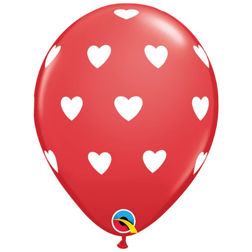 11" White & Red Big Hearts Latex Balloon | 50 Count