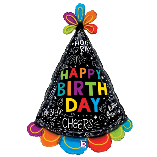 Globo de aluminio con garabatos de gorro de cumpleaños de 31"