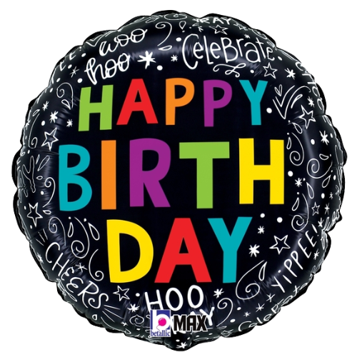 18" Betallic Birthday Doodles Foil Balloon | Buy 5 or More Save 20%