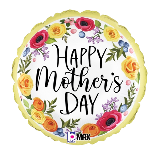 18" Mother's Day Floral Wreath Foil Balloon (P8) | Buy 5 Or More Save 20%