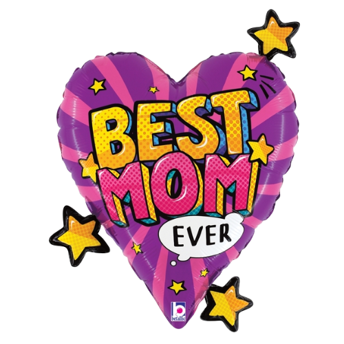 25" Best Mom Comic Heart Foil Balloon (P16)