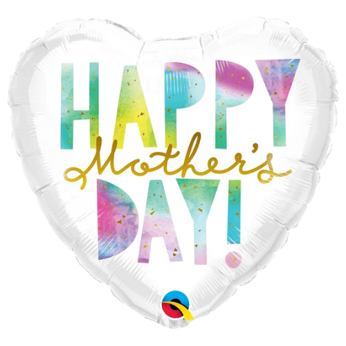 18" Happy Mother's Day Watercolor Letters Foil Heart Balloon (P8) | Buy 5 Or More Save 20%
