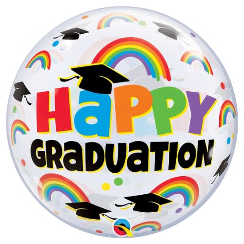 22" Graduation Caps & Rainbows Qualatex Bubble Balloon (P31)